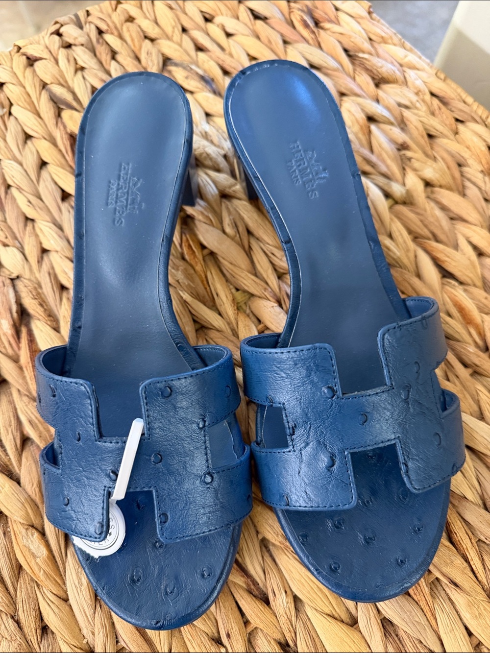 Hermes Navy Blue H-Logo Slide Mules